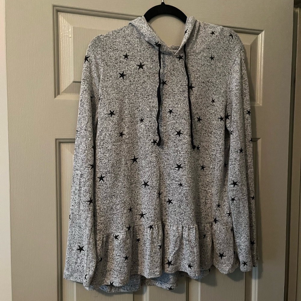 Jane & Delancey Womens Gray Hoodie with  Black Stars Size Medium